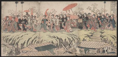 Procession de visionnage des cerisiers en fleurs le long de la rivière Sumida - Kikukawa Eizan